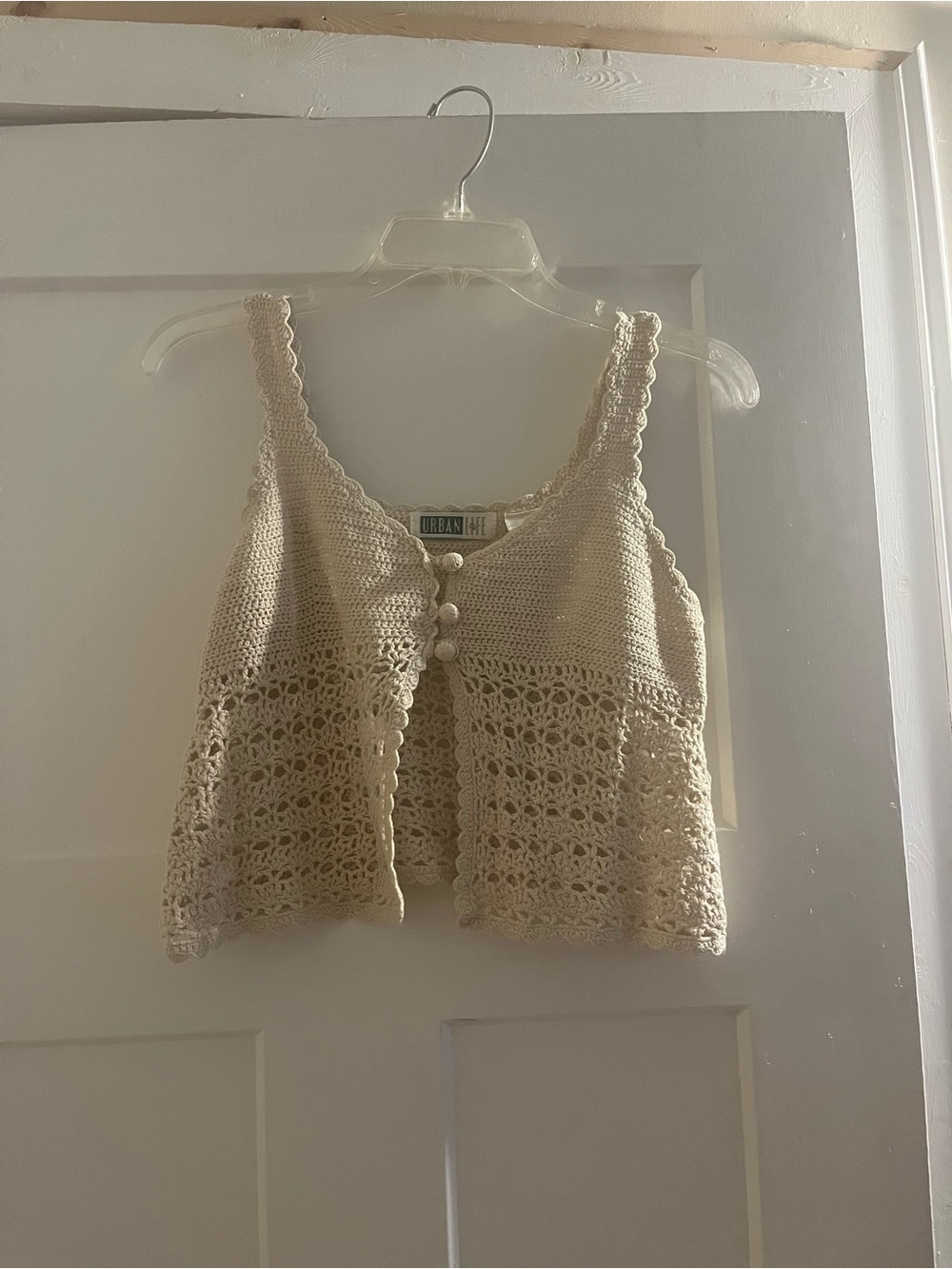 Vintage Crocheted Button Front Tank - Cream